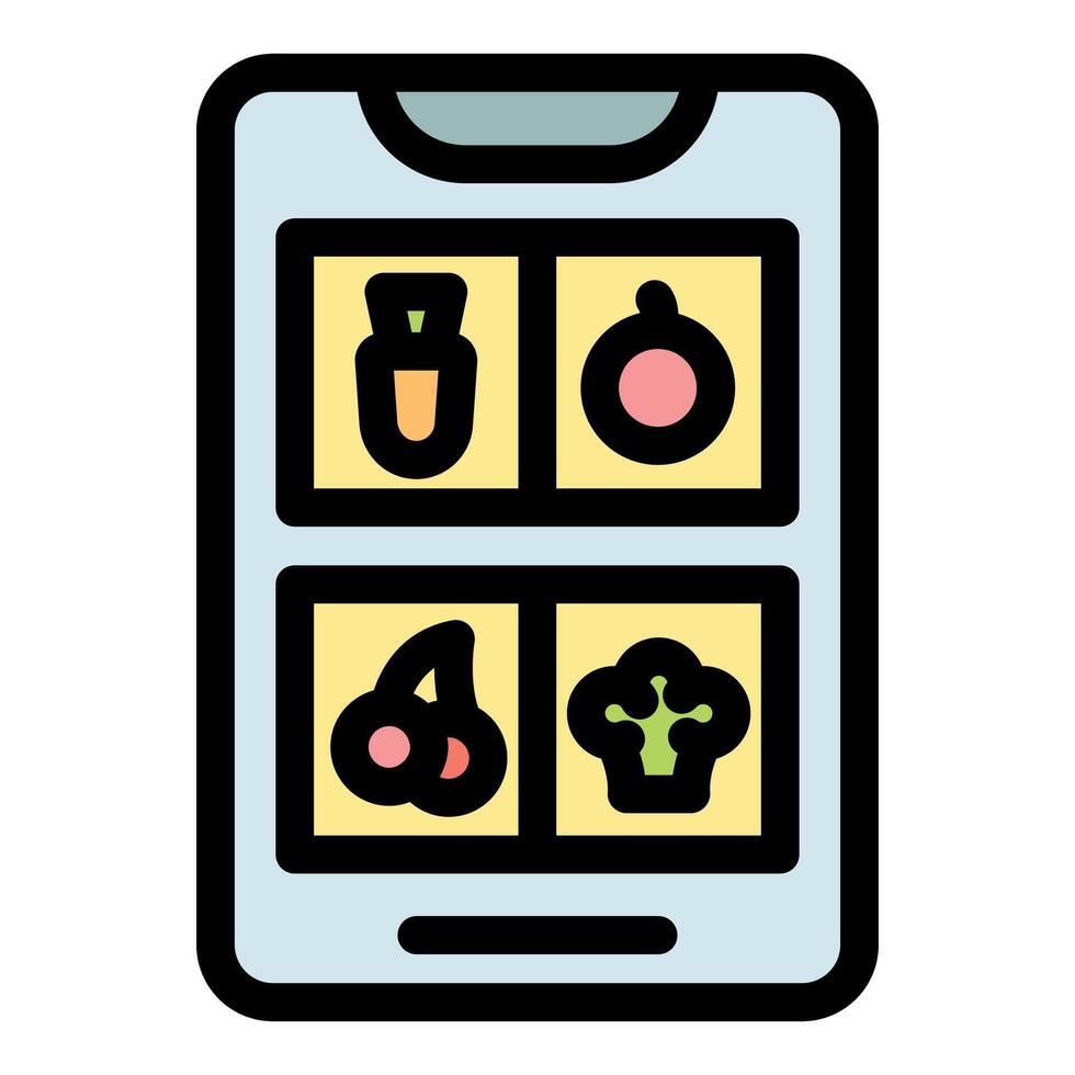 Smartphone displaying online grocery shopping app with various fruits and vegetables vector
