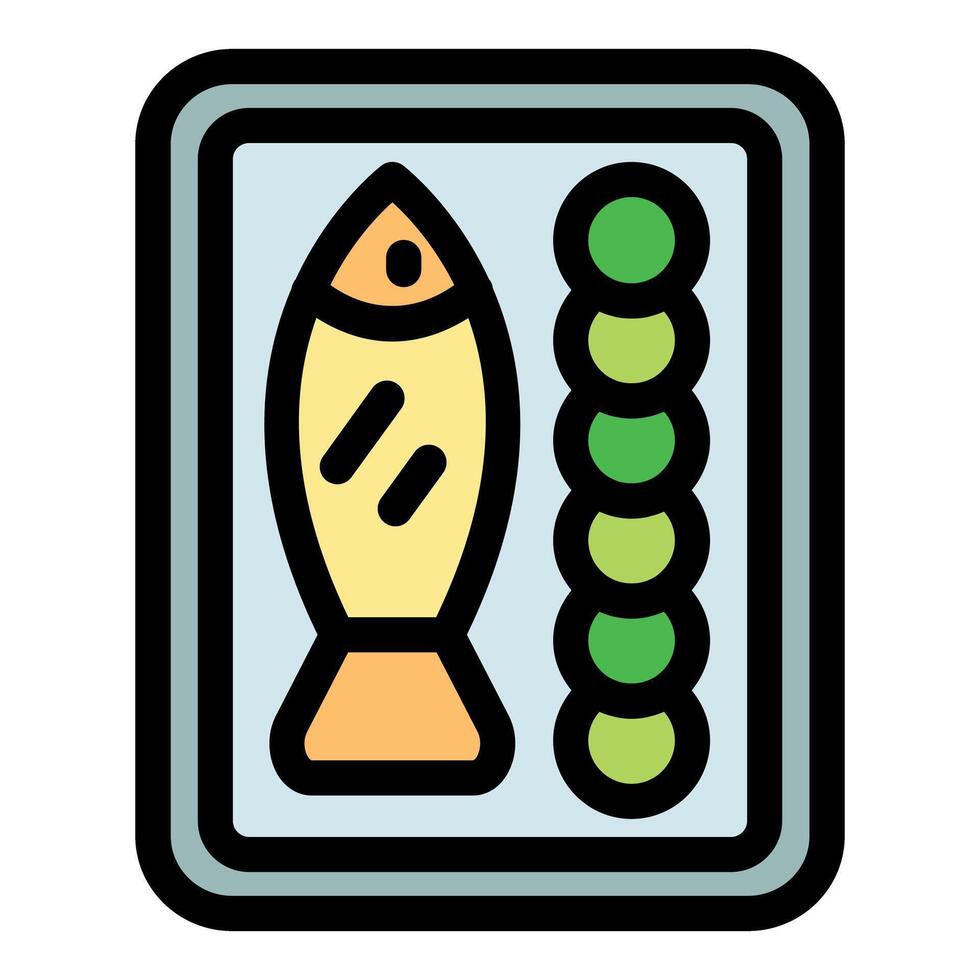 Fish and peas served on a tray, offering a nutritious and delicious meal vector