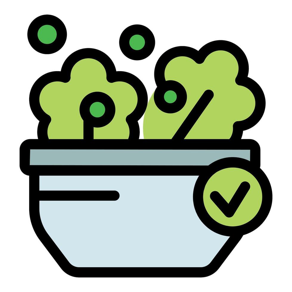 Fresh salad in a bowl with check mark, healthy eating promoting a balanced diet vector