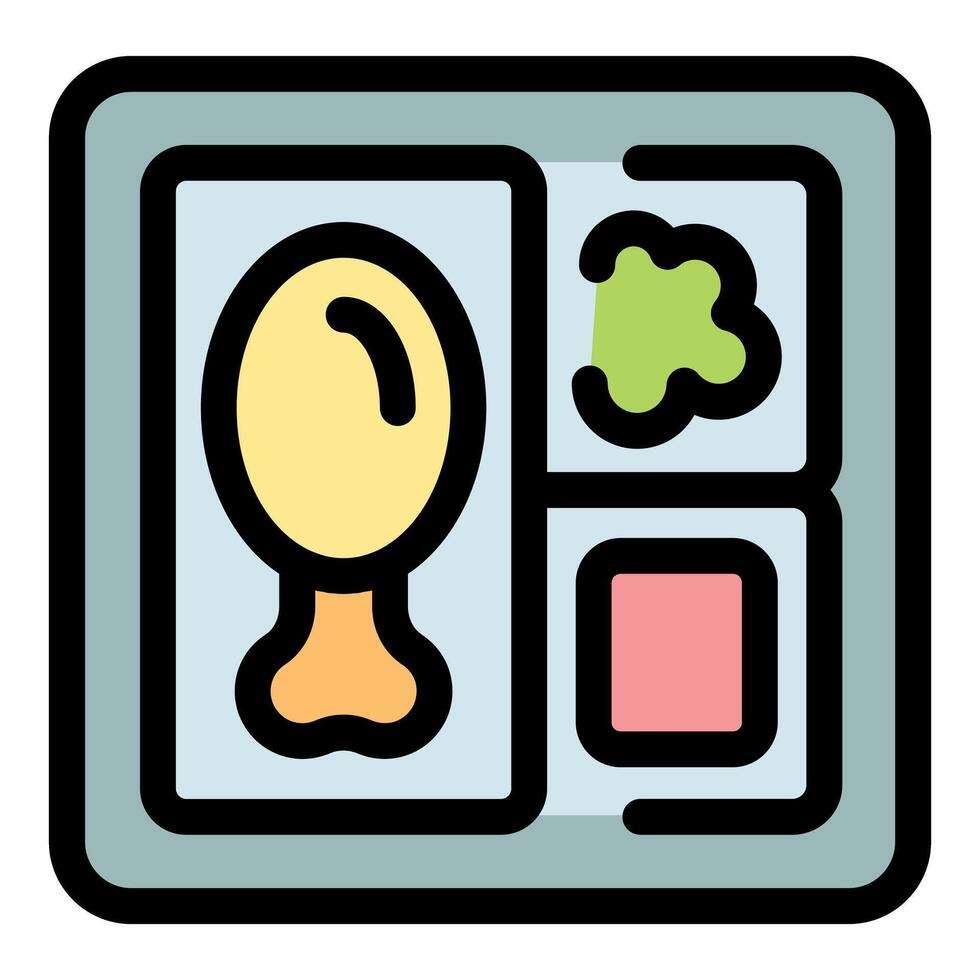 Lunchbox containing chicken leg, broccoli and rice ready for a healthy meal vector
