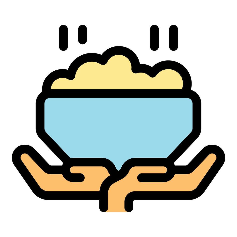 Hands holding bowl of food offering nourishment and generosity vector