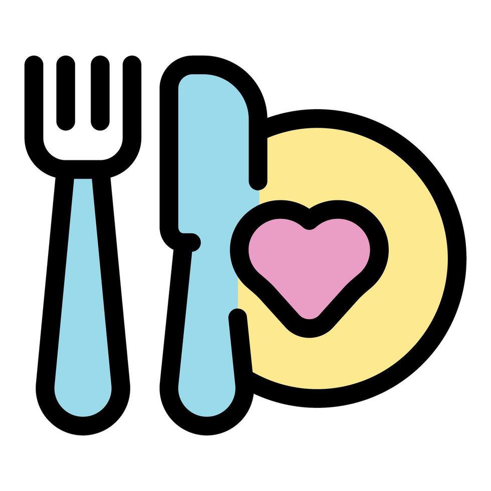 Fork, knife, and plate with heart showing love for food vector