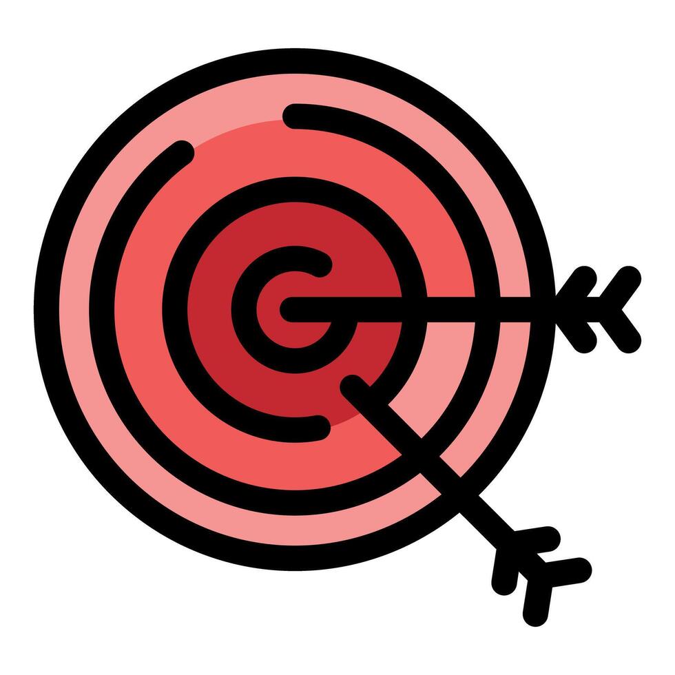 Two arrows hitting the center of target marketing goal achievement vector