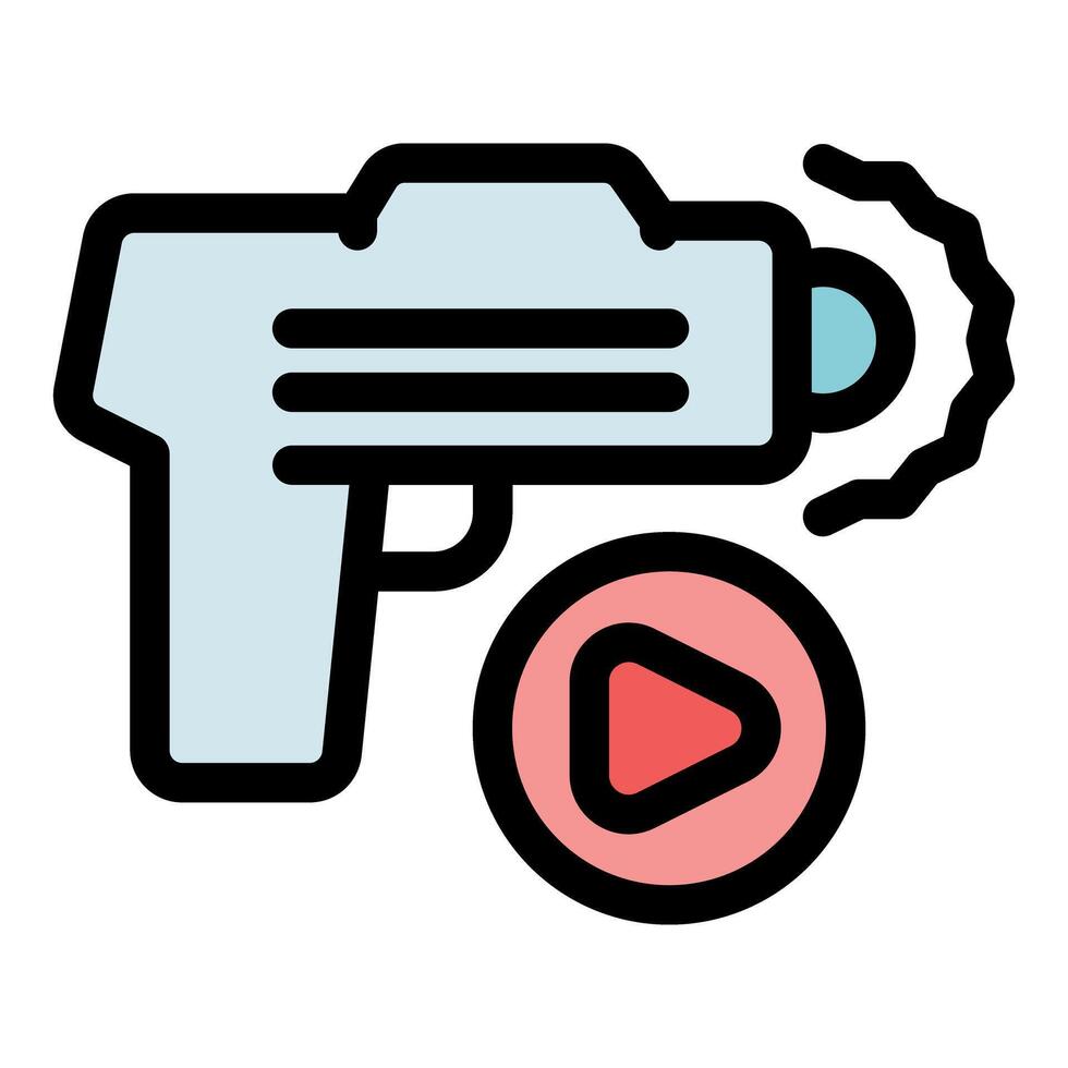 Laser gun shooting with play button, game or virtual reality concept vector