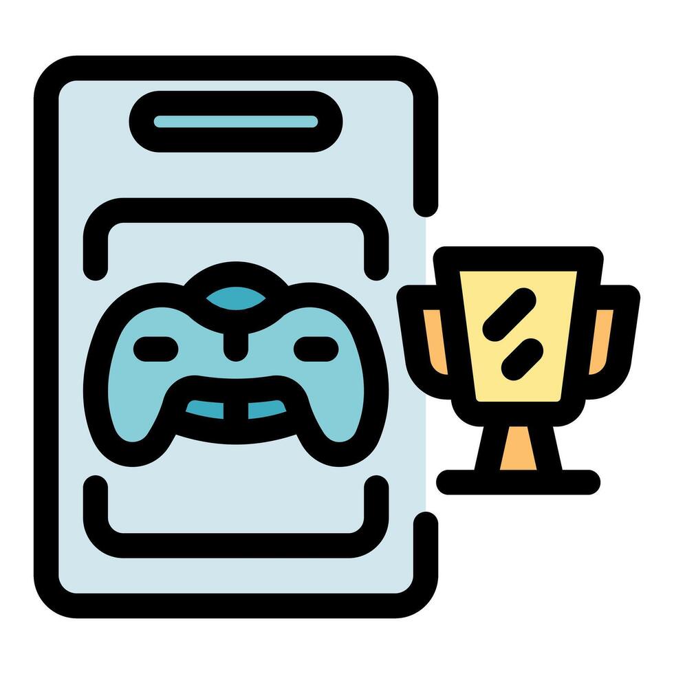 Gamepad on a mobile phone screen with a trophy, winning mobile games vector