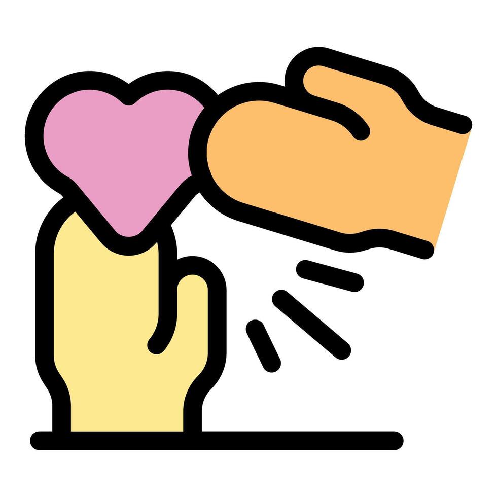 Hand is giving a pink heart to another hand vector