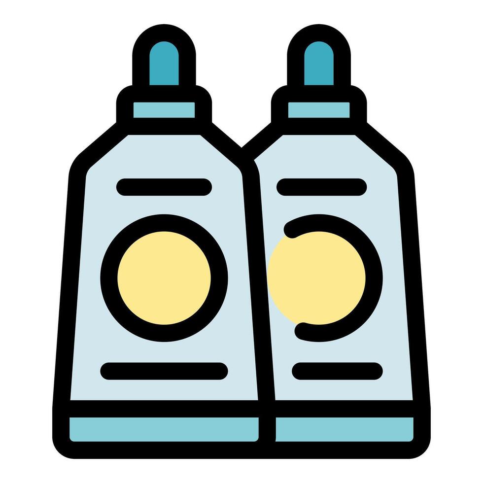 Two cleaning products bottles with caps and labels standing side by side vector