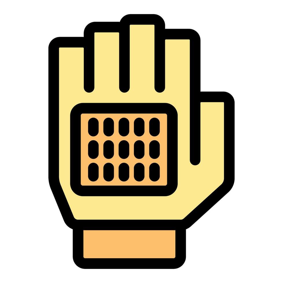 Hand wearing glove with square electronic device, innovative technology for enhanced interactions vector