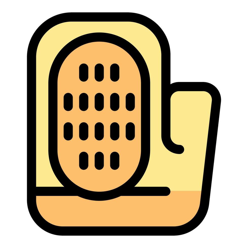 Kitchen glove protecting hand while using grater, ensuring safety and preventing injuries vector