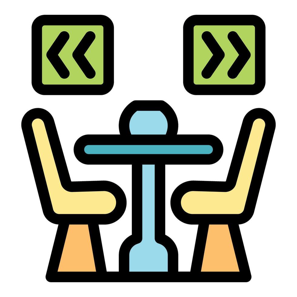 Speed dating event with two chairs and table facing each other vector