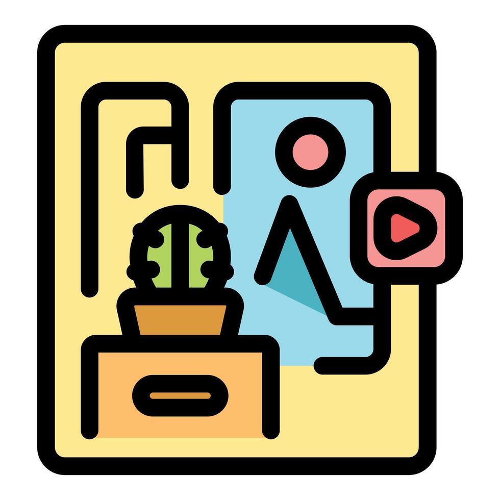 Online gallery showing landscape painting with play button, cactus and cabinet vector
