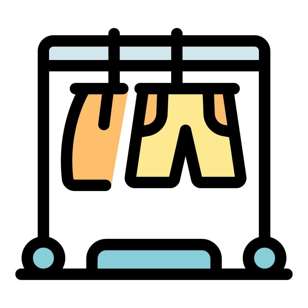 Clothes rack displaying shorts and pants in clothing store vector