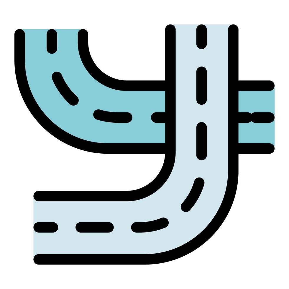 Highway intersection connecting two curved roads with overpass bridge vector