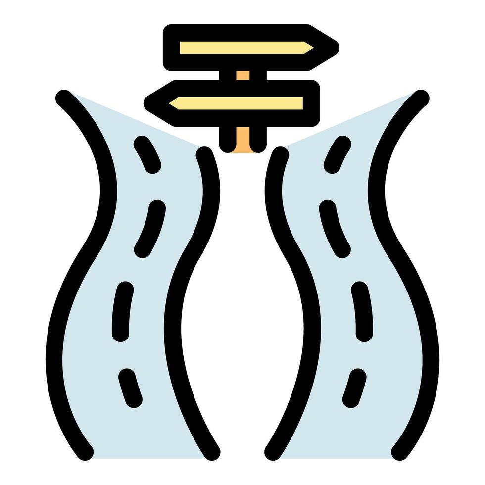 Crossroads splitting into two winding roads with signpost vector