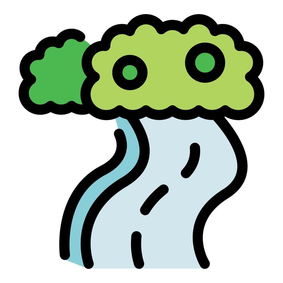 Waterfall cascading from lush green foliage, a serene nature icon vector