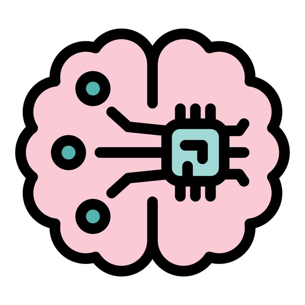 Brain connecting with microchip, artificial intelligence and neural networks vector