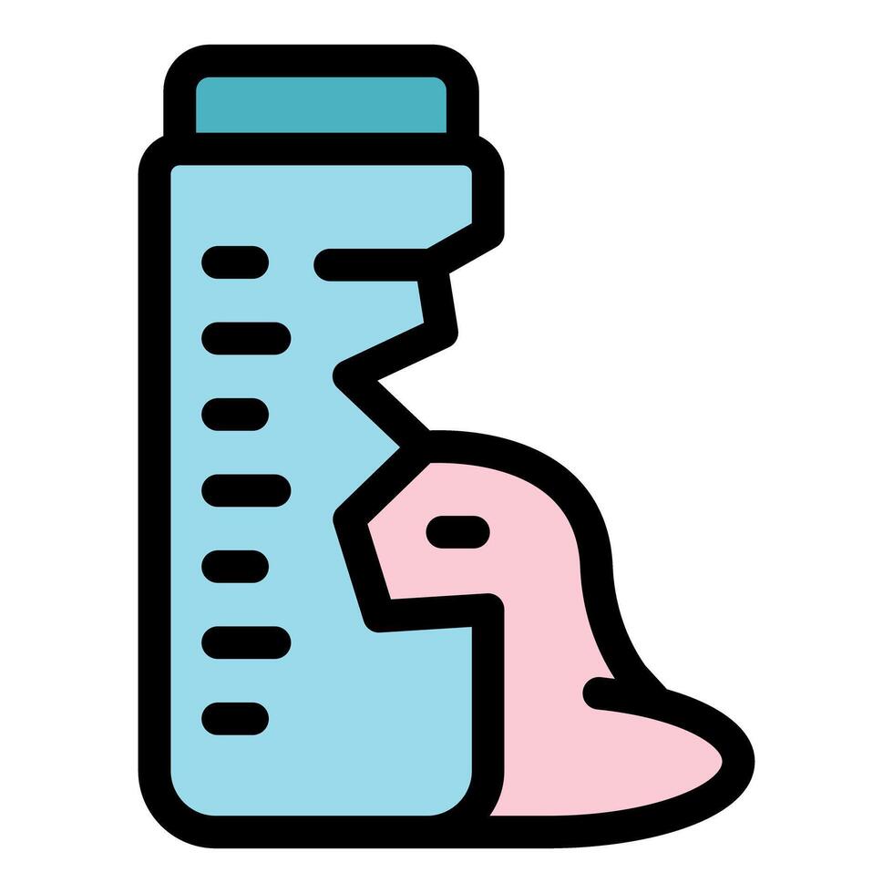Baby dinosaur chewing a graduated bottle of milk vector
