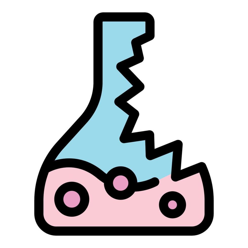 Broken chemical flask for scientific experiments containing pink liquid vector