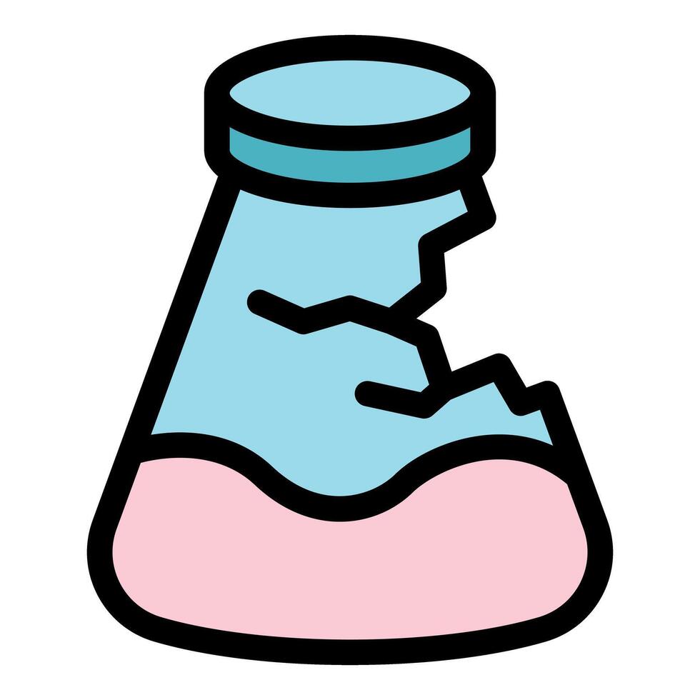 Broken chemical flask with pink liquid inside vector