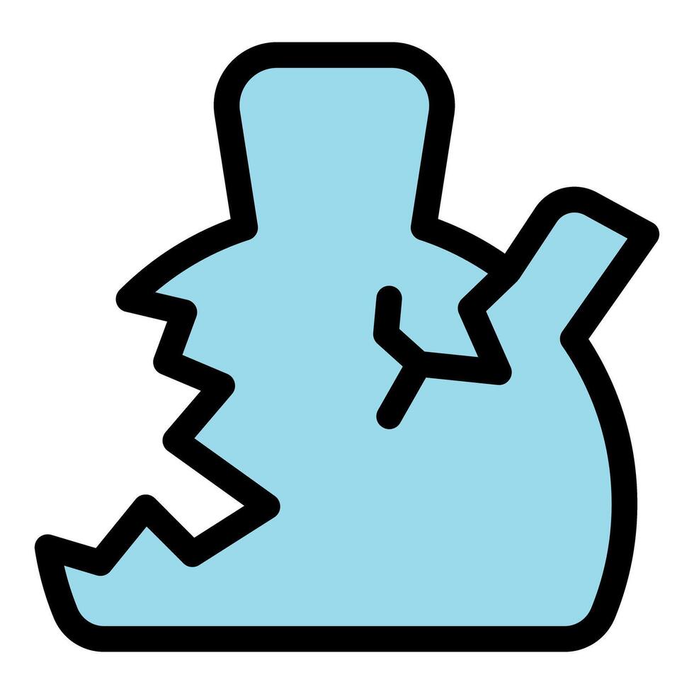 Broken teapot spilling boiling water, simple icon of a damaged kitchenware vector