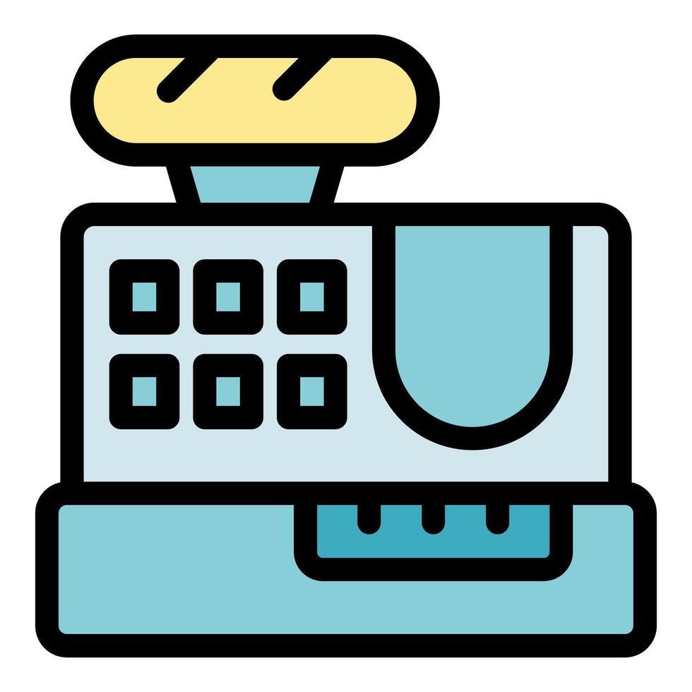 Cash register weighing fresh bread, bakery point of sale system vector