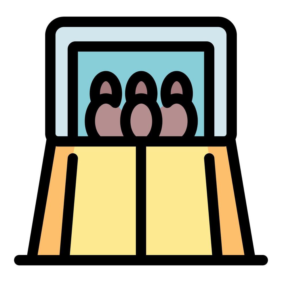 Bowling pins standing in automated bowling machine with ball return system vector