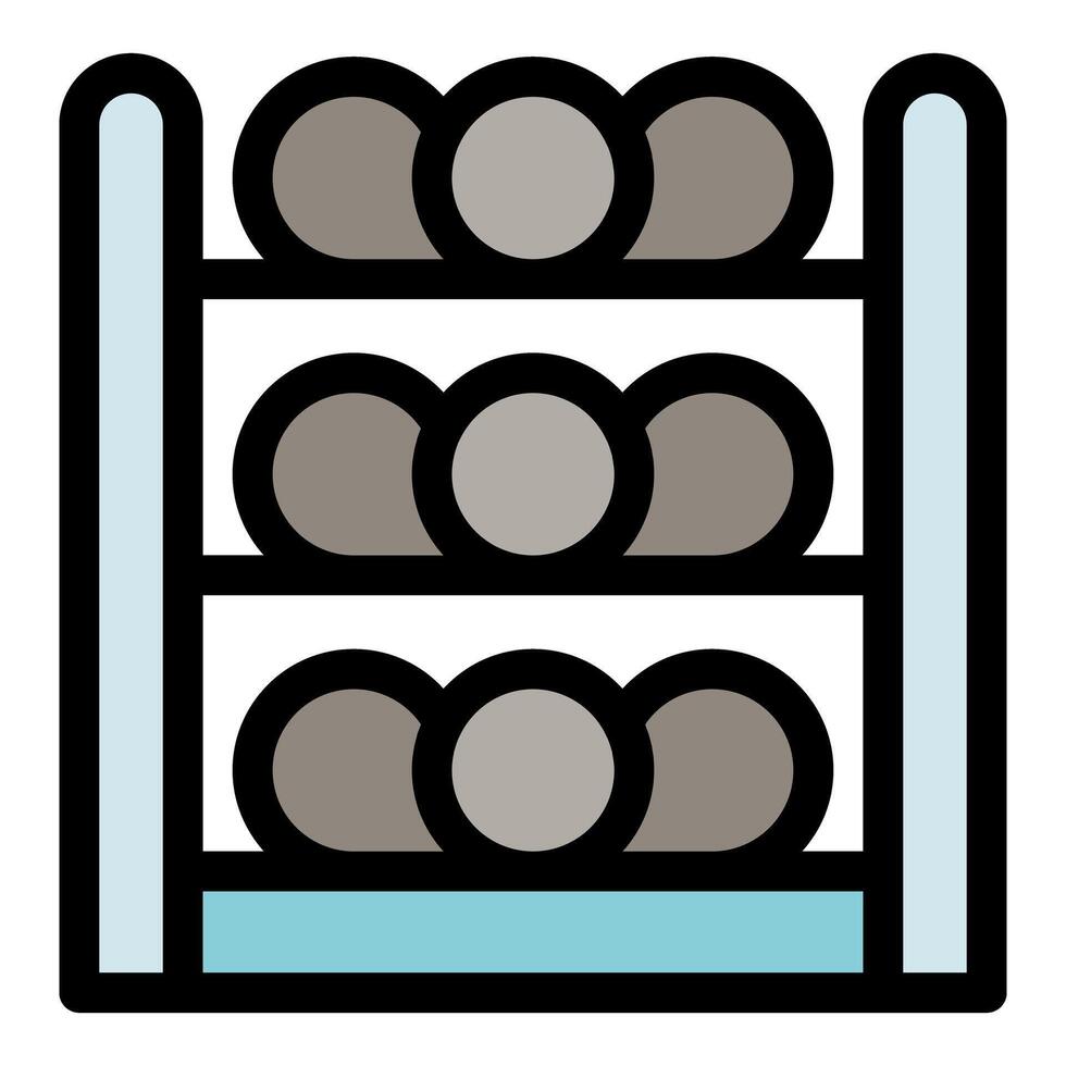 Metal rack storing round bales in warehouse, efficient storage solution vector