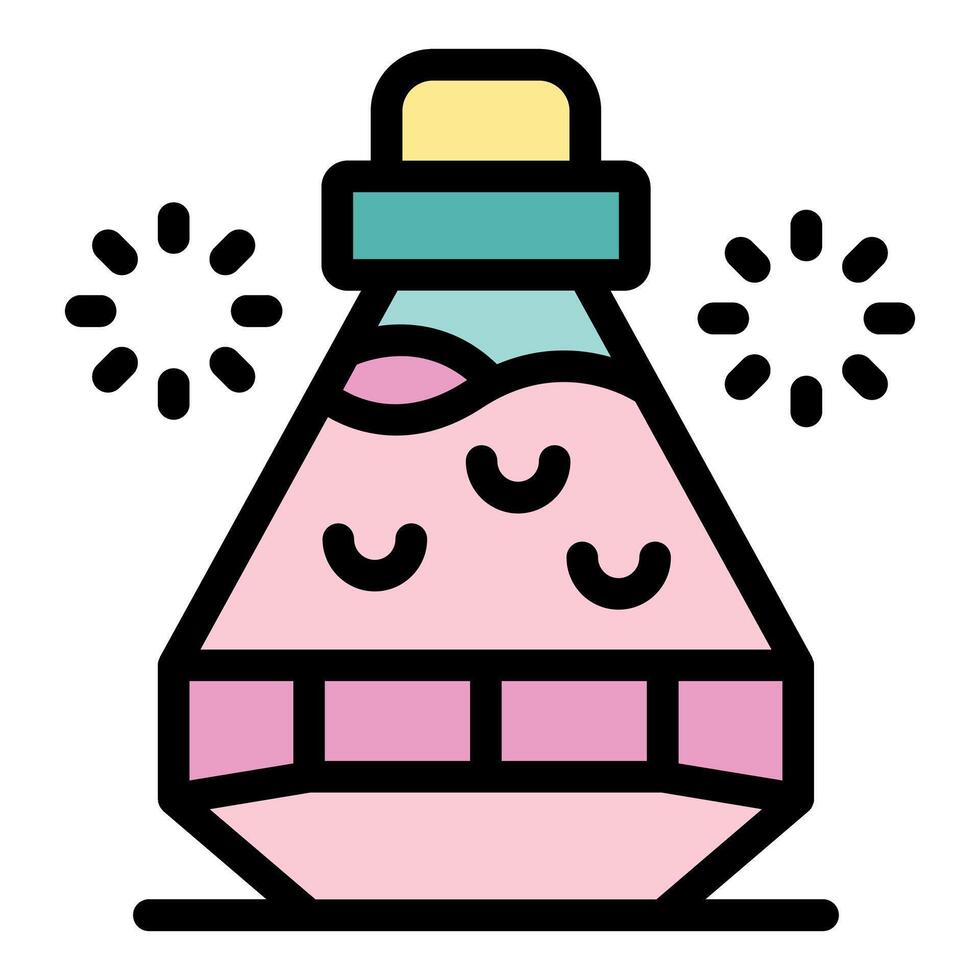 Sparkling pink potion bottle with magical effects brewing inside vector