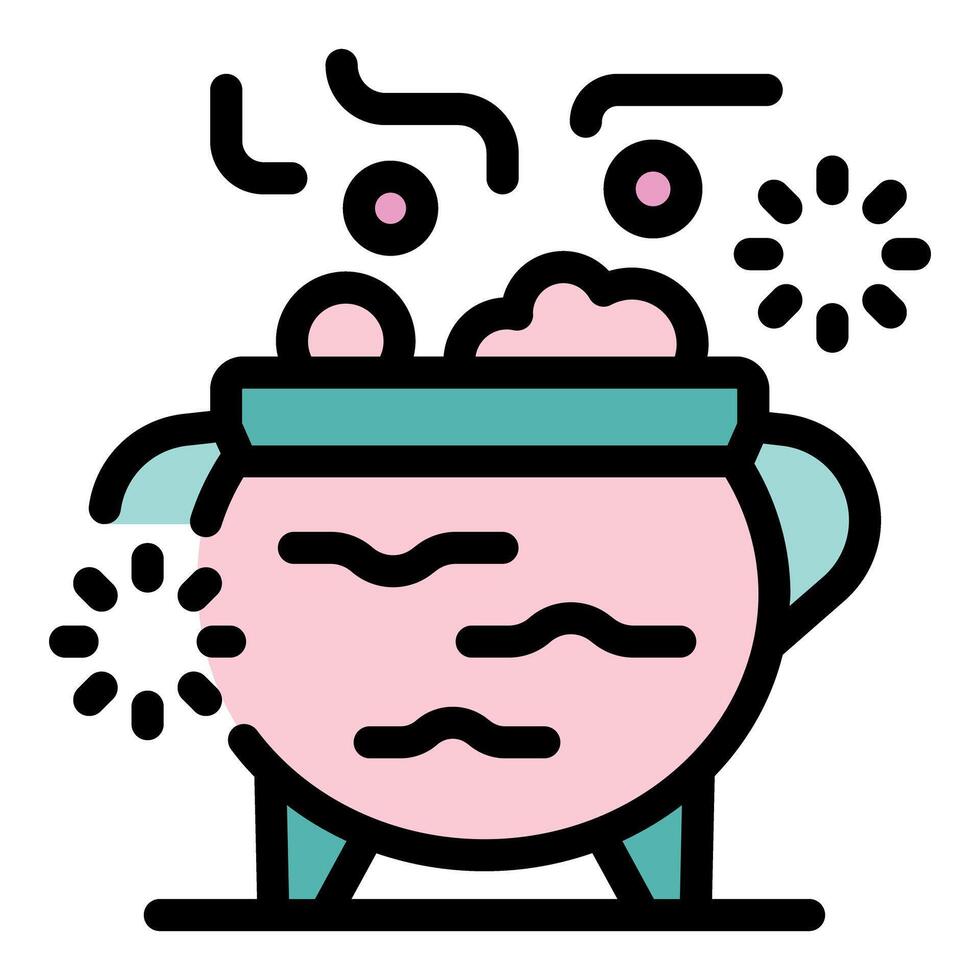 Witch cauldron brewing magic potion, with smoke and bubbles vector