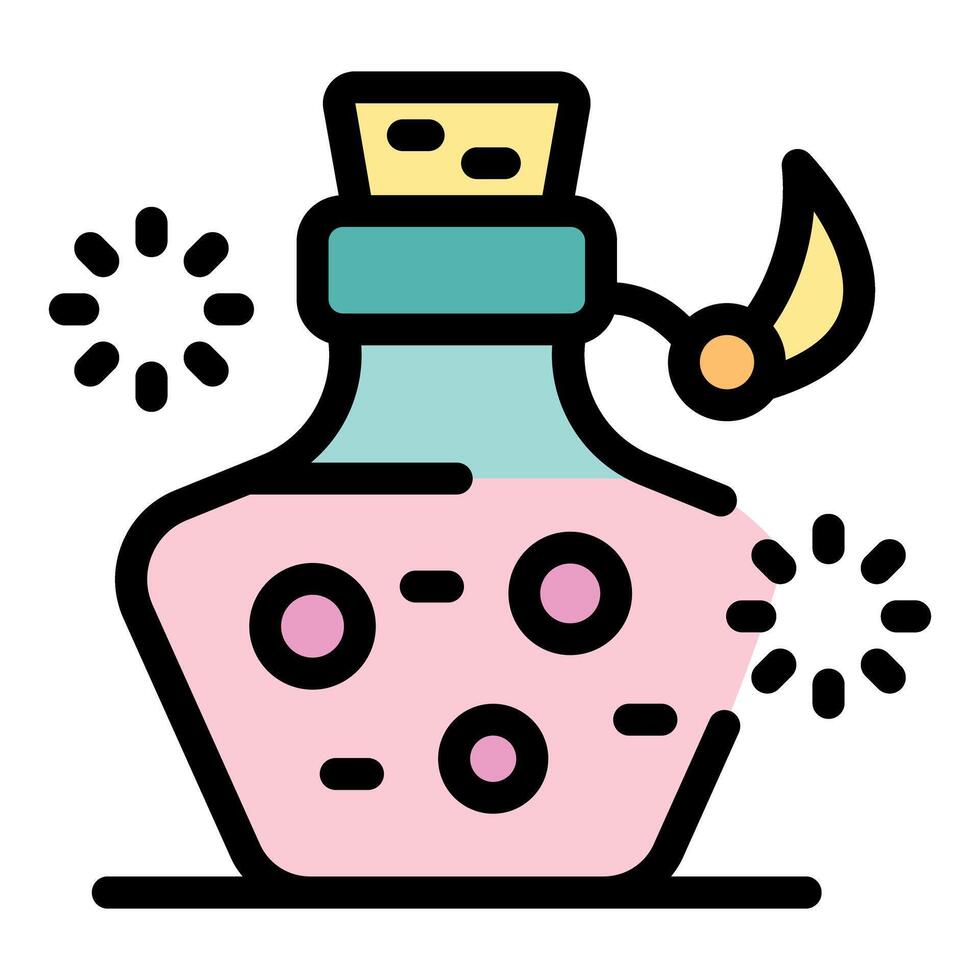Pink magic potion with cork and crescent moon hanging from the neck vector