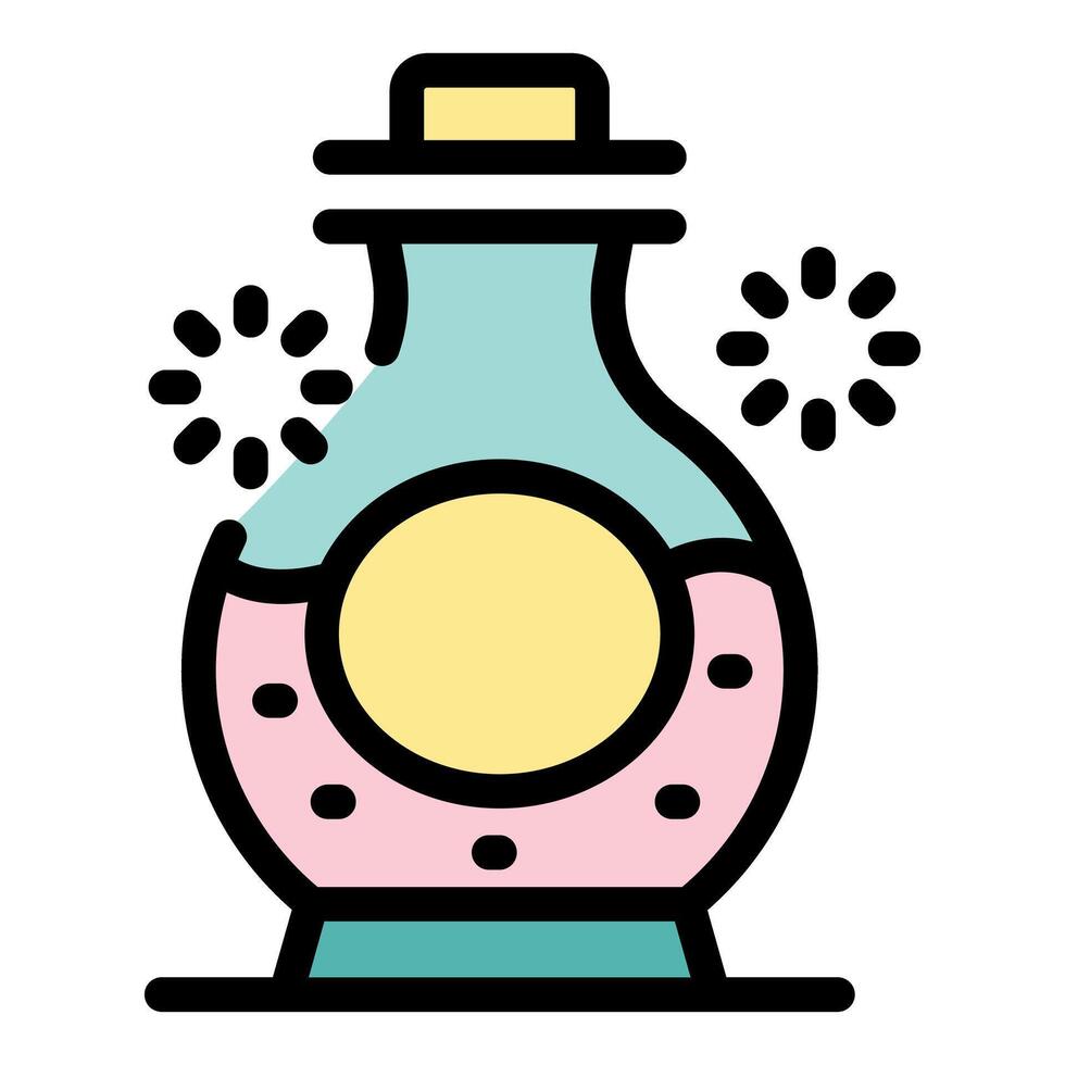 Magic potion brewing in a glass bottle with cork lid and sparkling effects vector