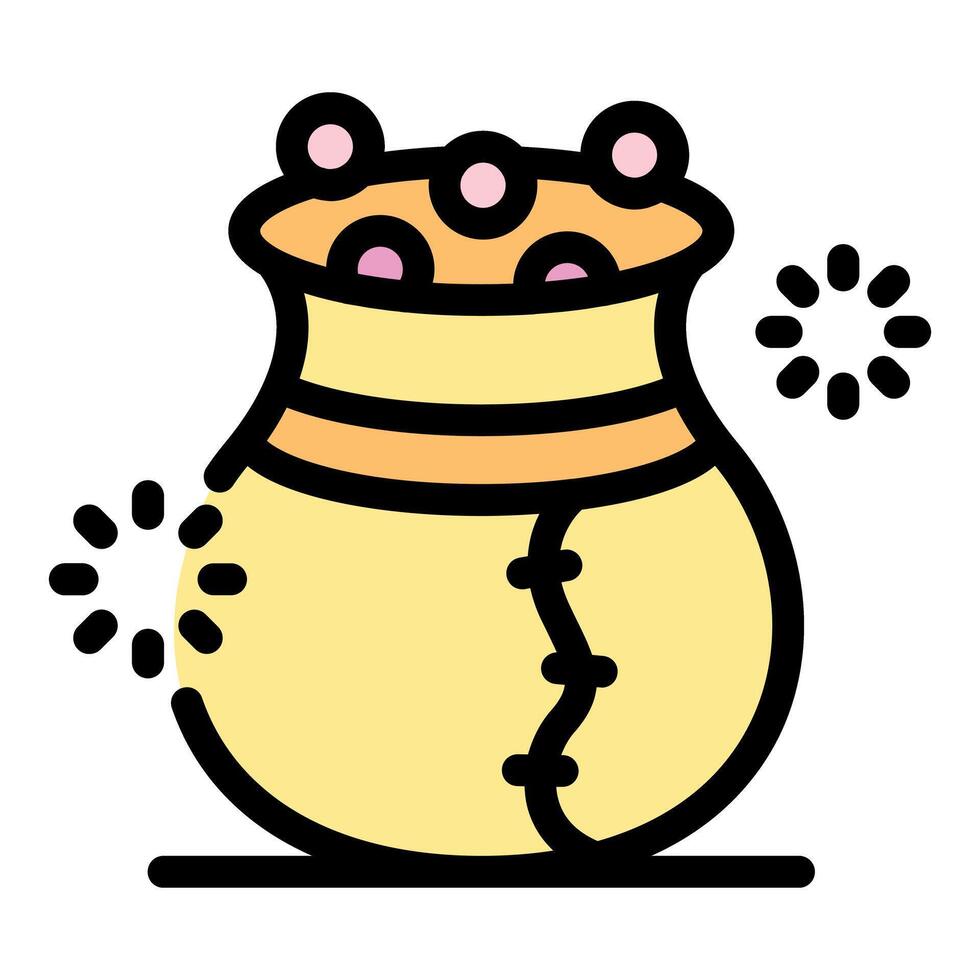 Yellow pot with pink and gold decorations and sparkles emitting light vector