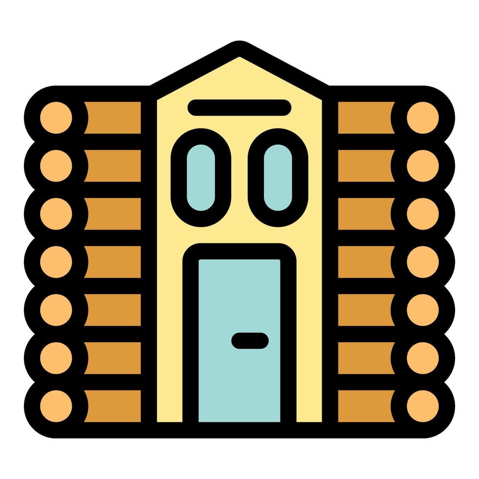 Log cabin exterior with two windows and a door, embracing rustic charm vector