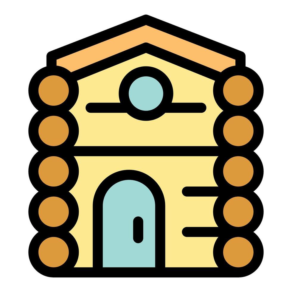 Log cabin with round window and arched door representing cozy mountain living vector