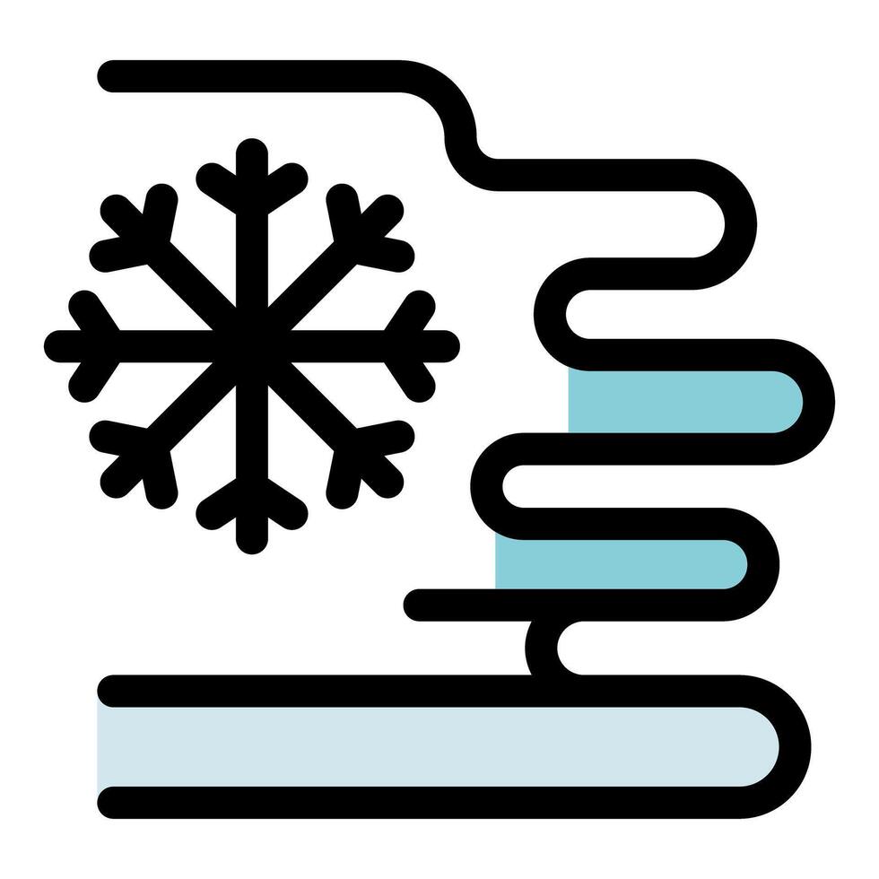 Cold air flowing over frozen ground with snowflake symbol representing low temperature vector