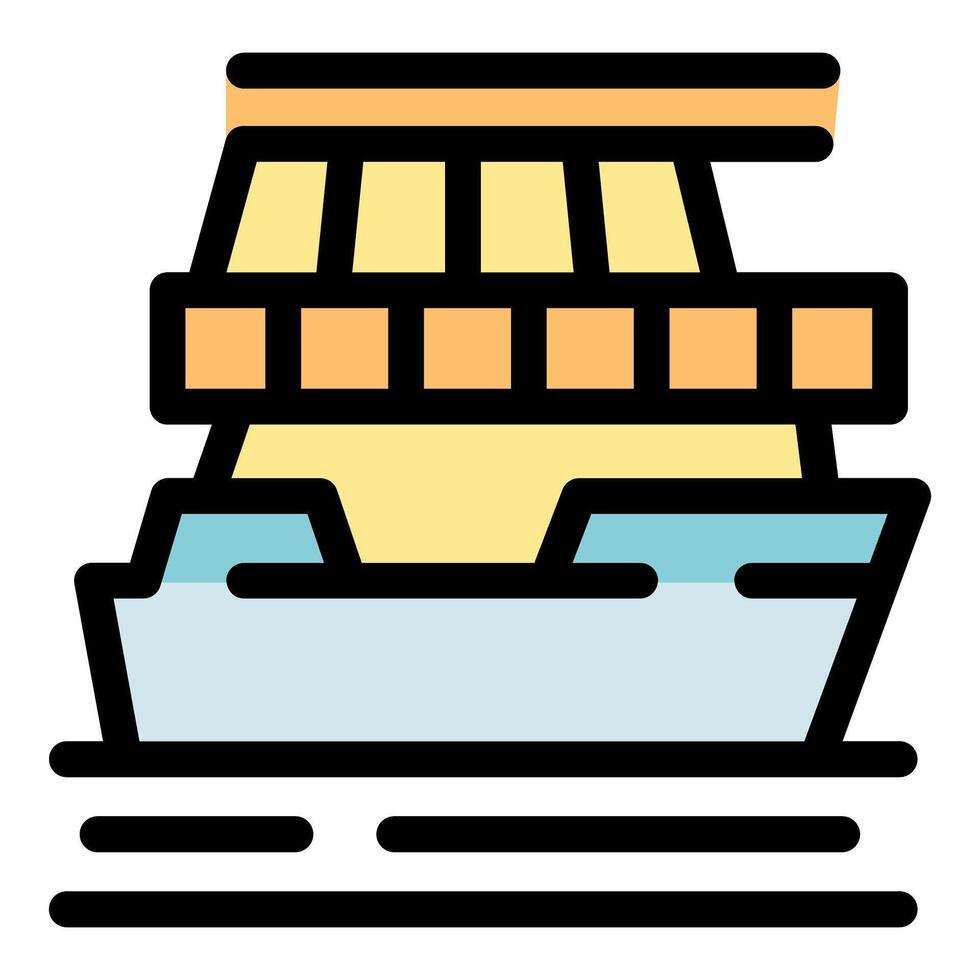 Double decker ferry boat navigating calm waters vector