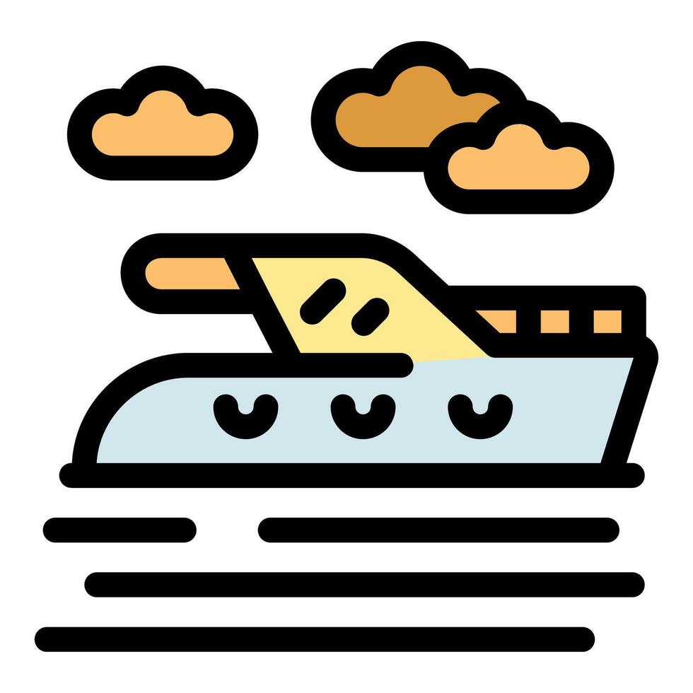Modern yacht sailing on calm water under cloudy sky vector