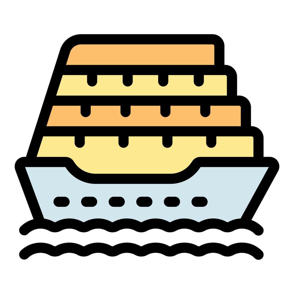 Cruise ship sailing on calm water, passenger ferry floating on sea vector