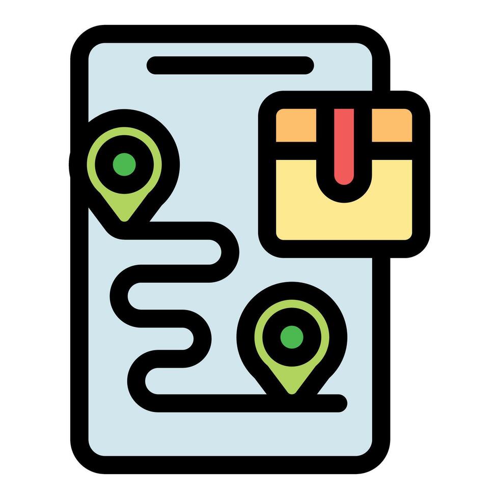 Smartphone showing parcel tracking on map with delivery route and location pins vector