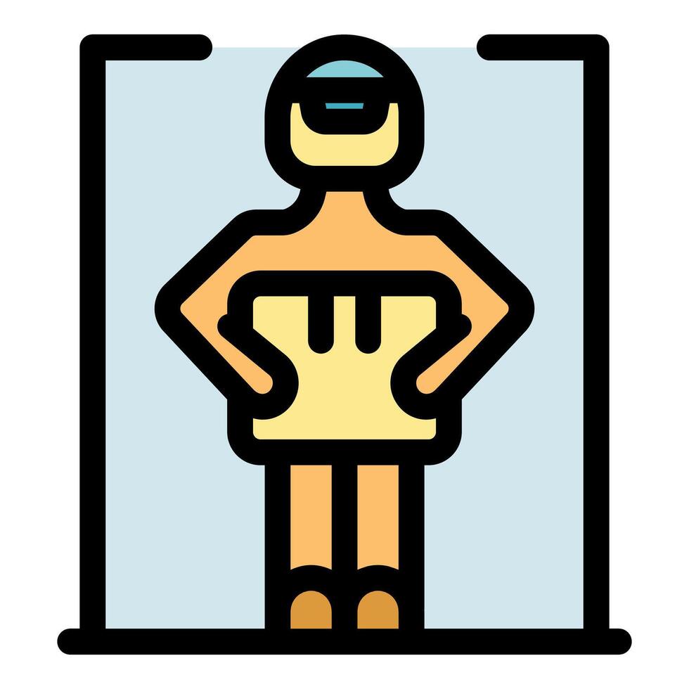 Delivery man holding parcel in elevator, delivering package inside lift vector
