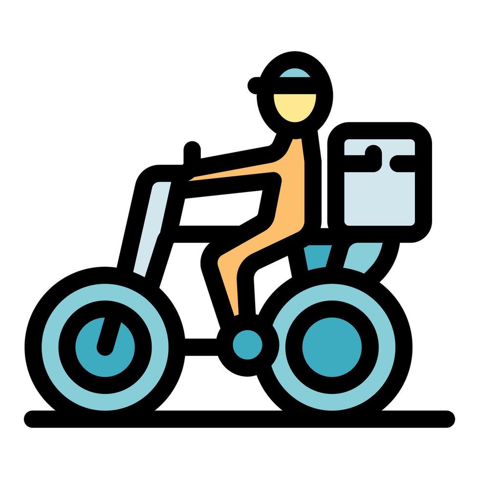Delivery man riding three wheeled motorbike carrying parcel box vector