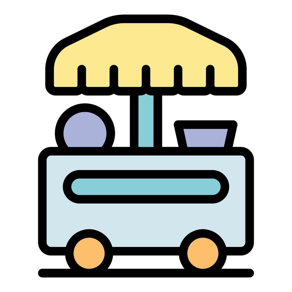 Mobile food stand offering delicious street food with umbrella vector