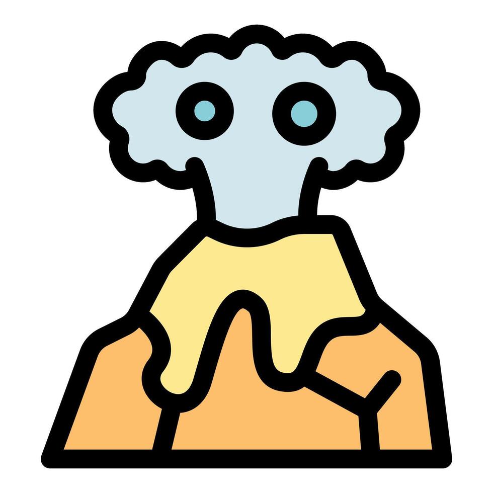 Volcano erupting with smoke and lava flowing downhill vector