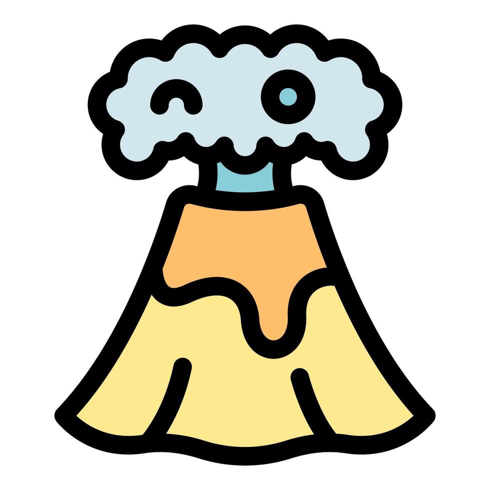 Volcano erupting with smoke and lava, a colorful cartoon illustration vector