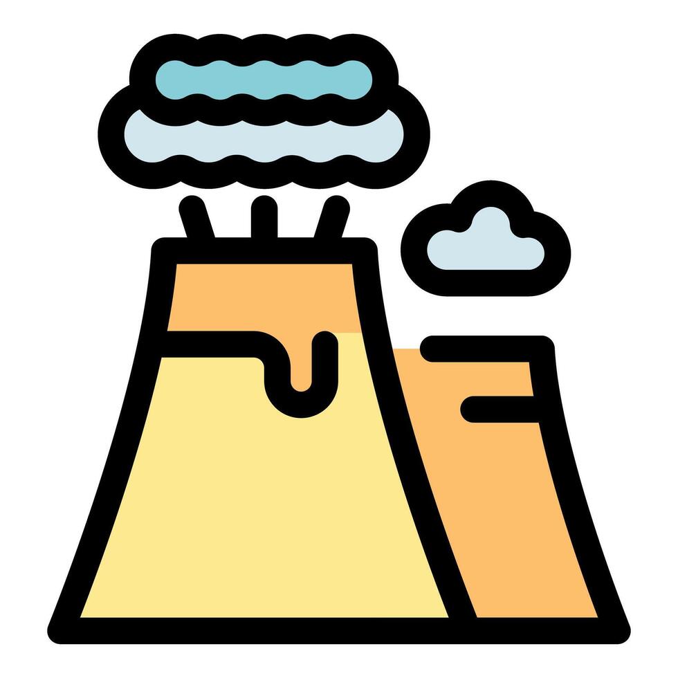 Volcano erupting with smoke and lava flowing downhill vector