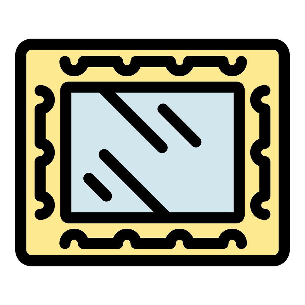 Square mirror with ornamental yellow frame reflecting light strokes vector