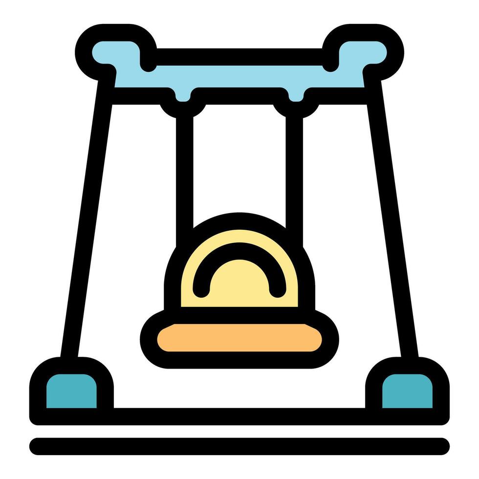 Baby swing set hanging from metal frame in playground vector