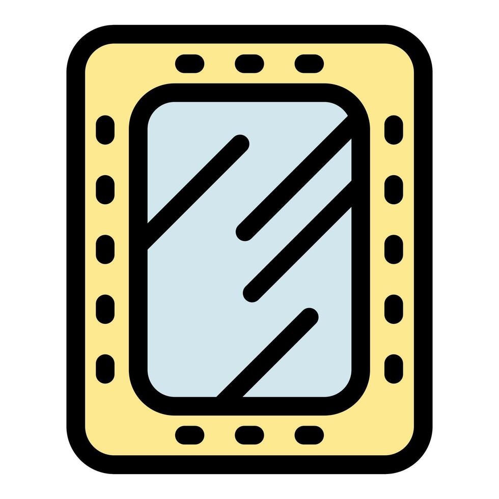 Yellow porthole reflecting light from outside, rectangular porthole with rivets vector