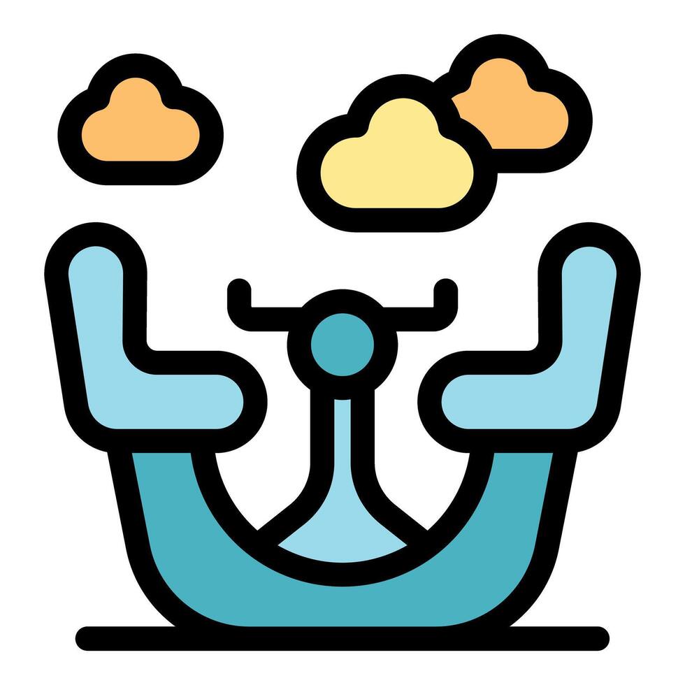 Futuristic gyrocopter flying through cloudy sky vector