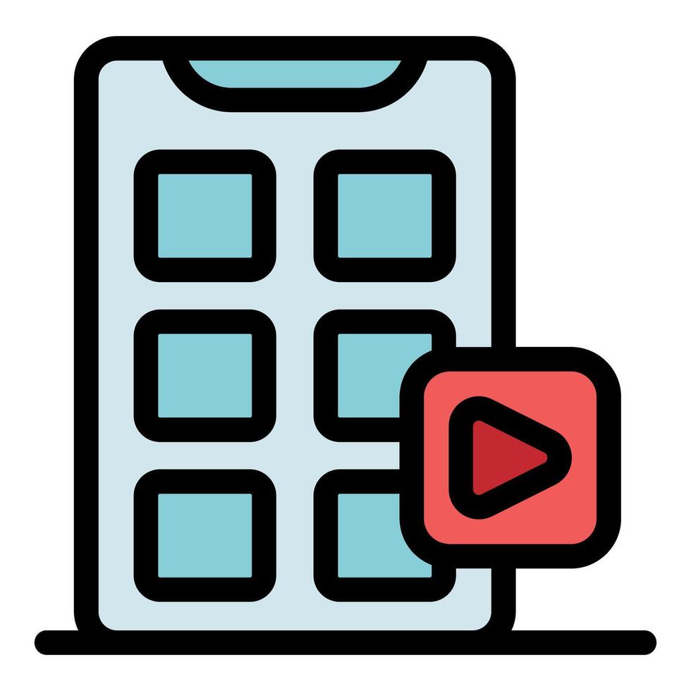 Smartphone showing streaming platform grid and play button icon vector
